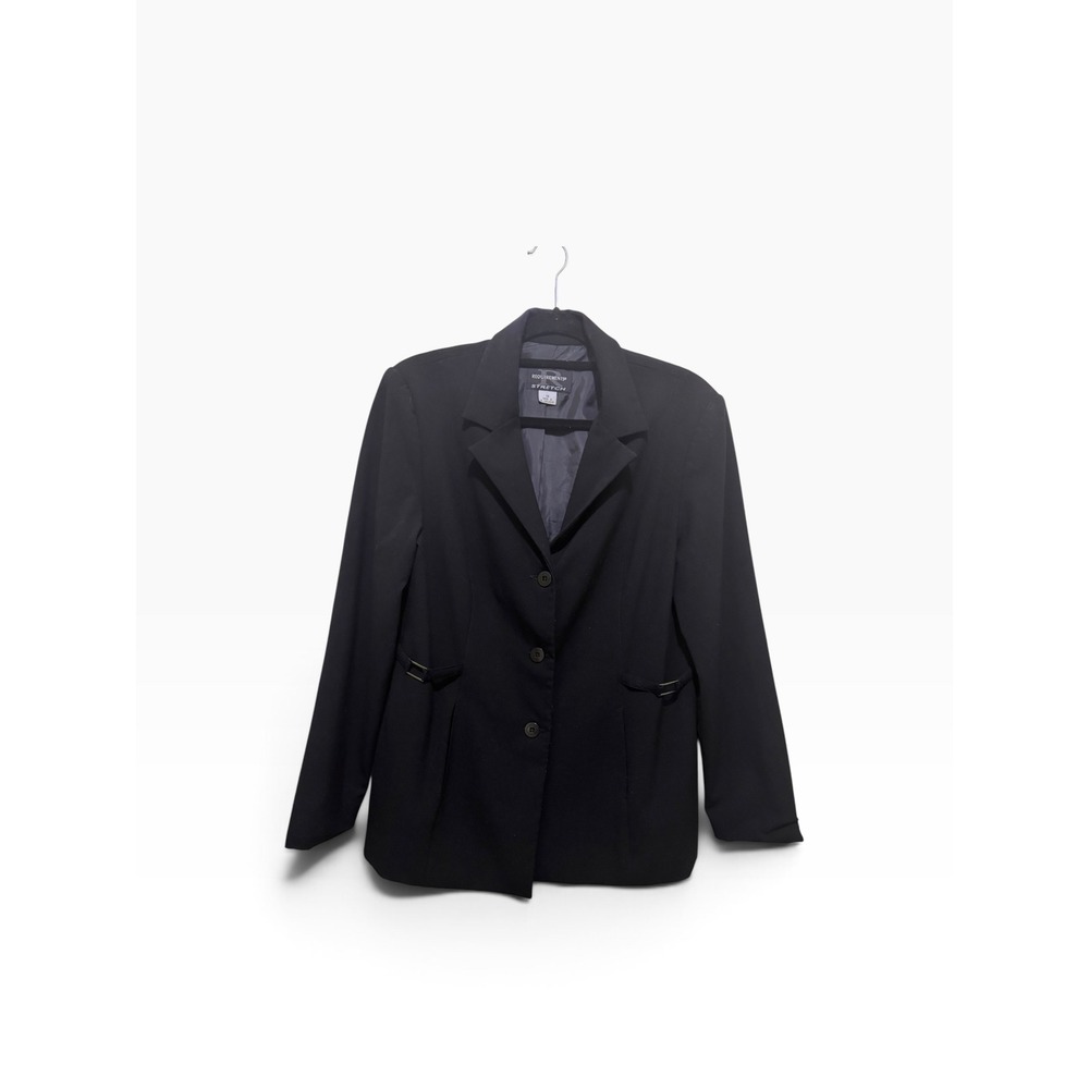 Requirements Stretch Black Blazer Jacket Three Button Side Buckle Detail Size 10